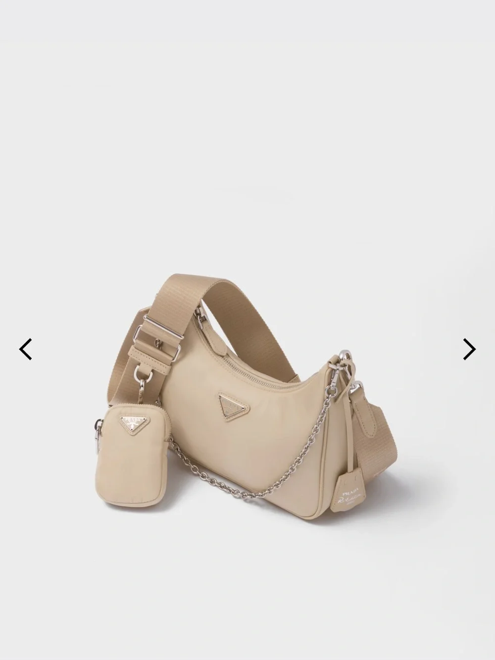 Prada Beige Nylon Shoulder Bag with Removable Pouch and Chain Detail